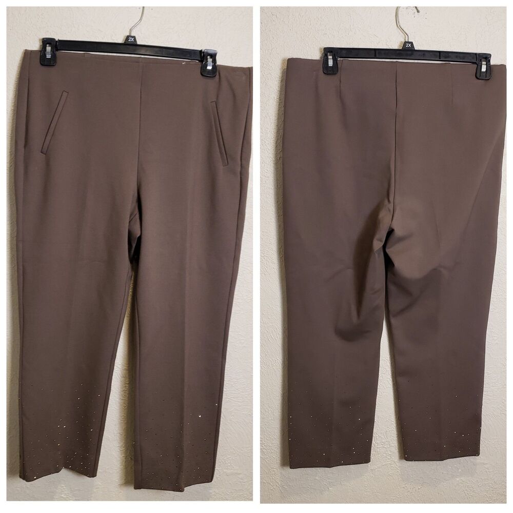 Chico’s Juliet 2R Embellished Ankle Pants Warm Mocha Slimming 360 Ponte Knit